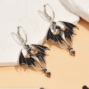 Gothic Black Dragon Dangle Earrings